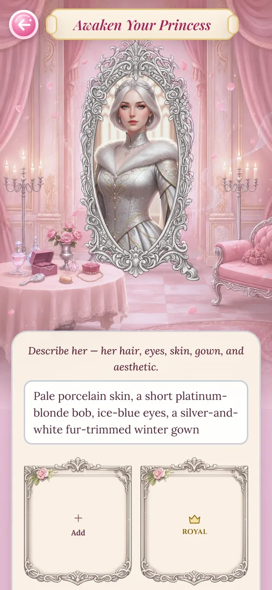 A custom princess in the mirror