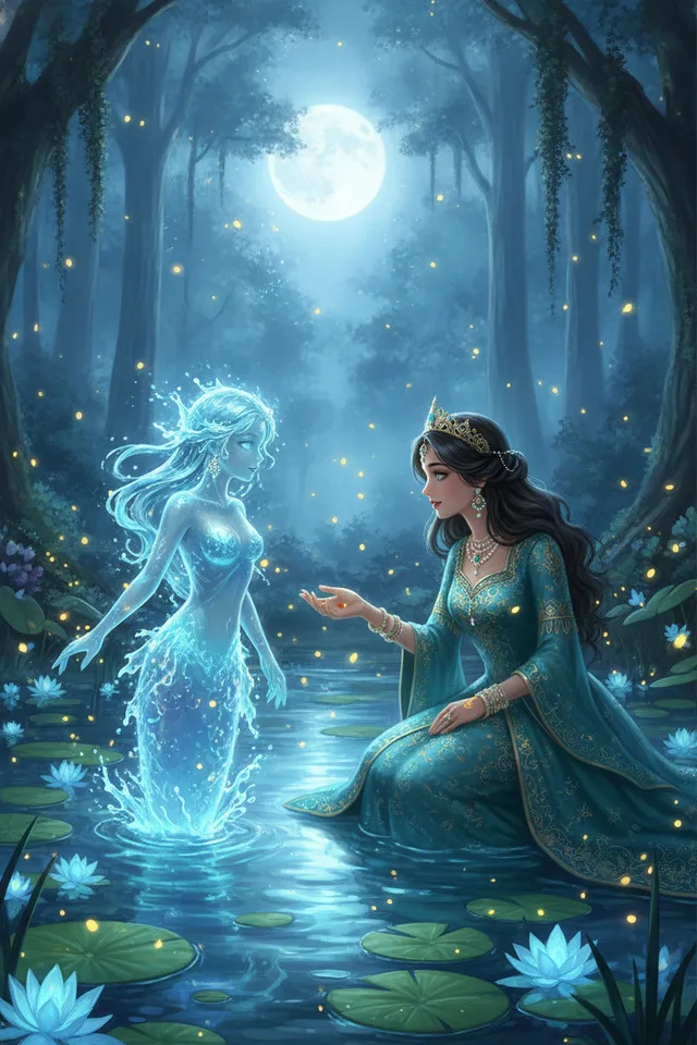 The moonlit pond: a painted story scene